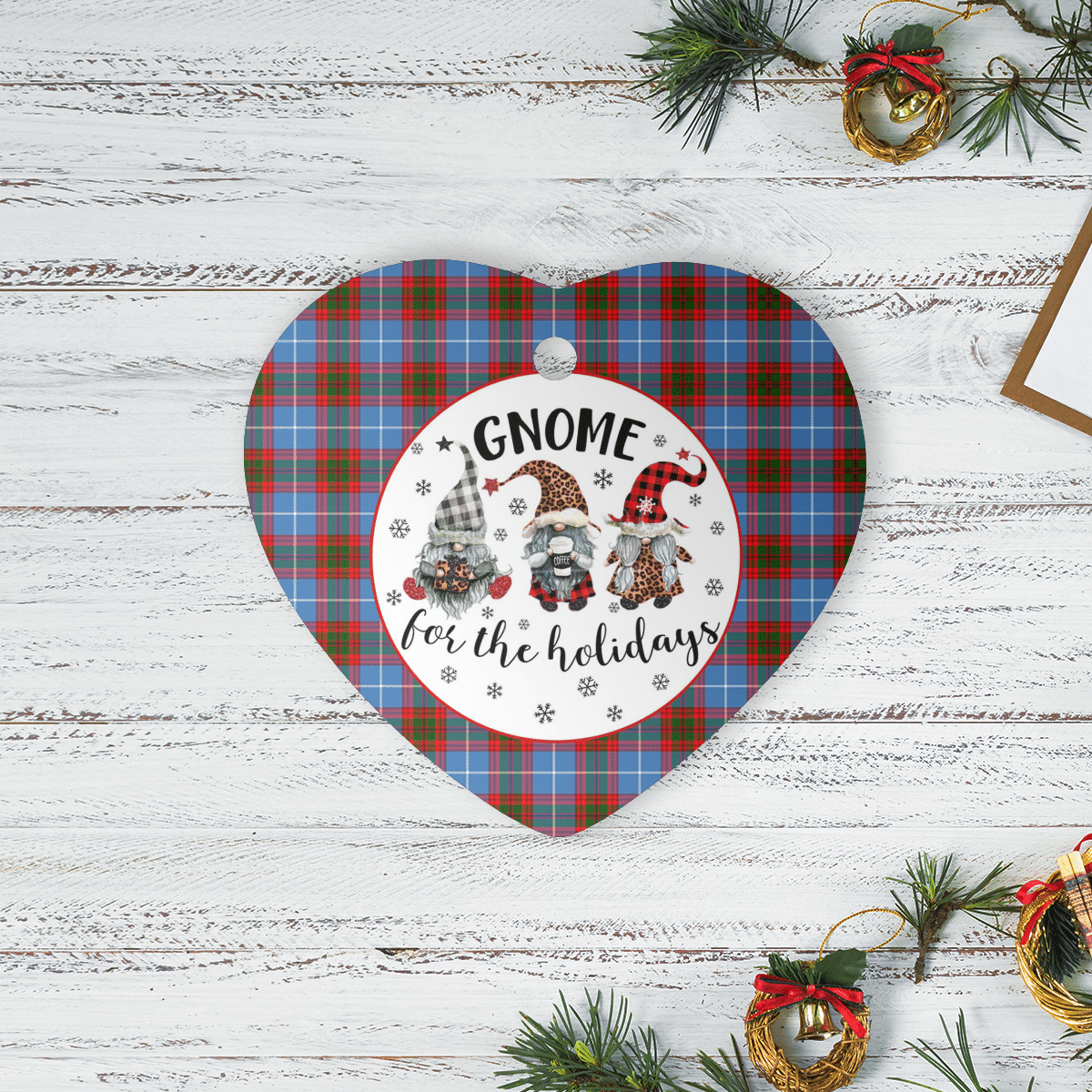 Clan Preston (Edinburgh) Tartan Tartan Crest Gnome Heart Ceramic Ornament QA20 Preston (Edinburgh) Tartan Tartan Christmas   