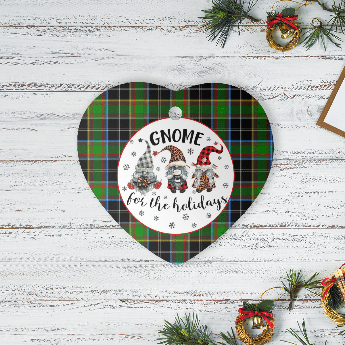 Clan Webster Tartan Tartan Crest Gnome Heart Ceramic Ornament VS77 Webster Tartan Tartan Christmas   