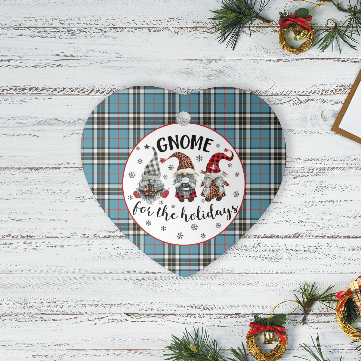 Clan Thomson Tartan Tartan Crest Gnome Heart Ceramic Ornament CX49 Thomson Tartan Tartan Christmas   