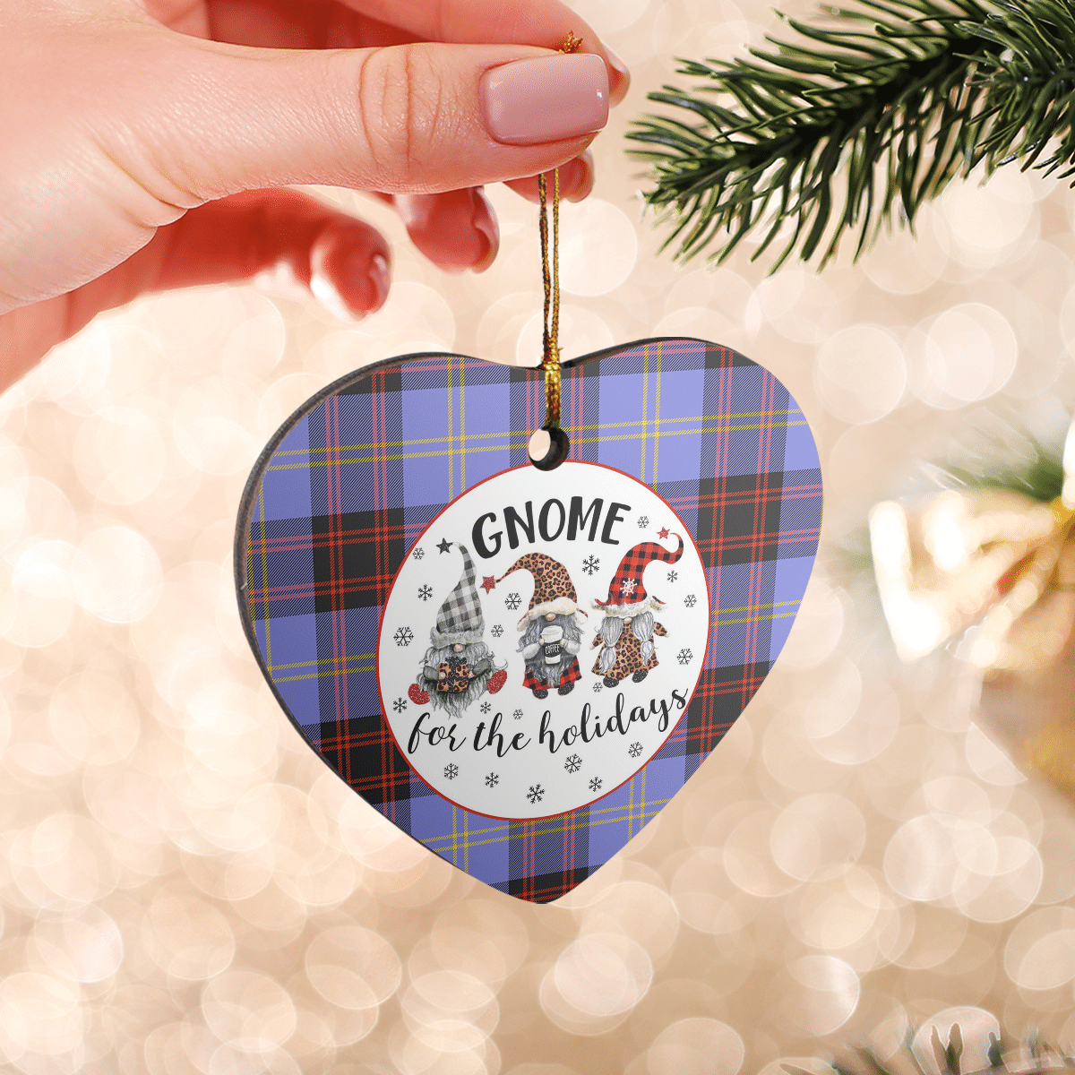 Clan Rutherford Tartan Tartan Crest Gnome Heart Ceramic Ornament GS79 Rutherford Tartan Tartan Christmas   