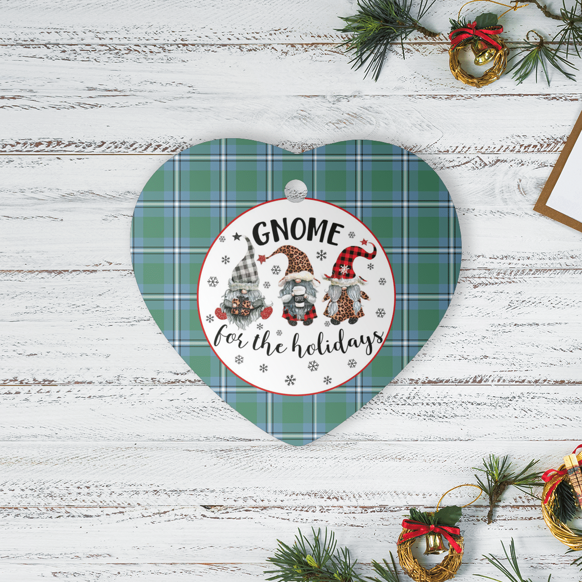 Clan Irvine Tartan Tartan Crest Gnome Heart Ceramic Ornament IG26 Irvine Tartan Tartan Christmas   