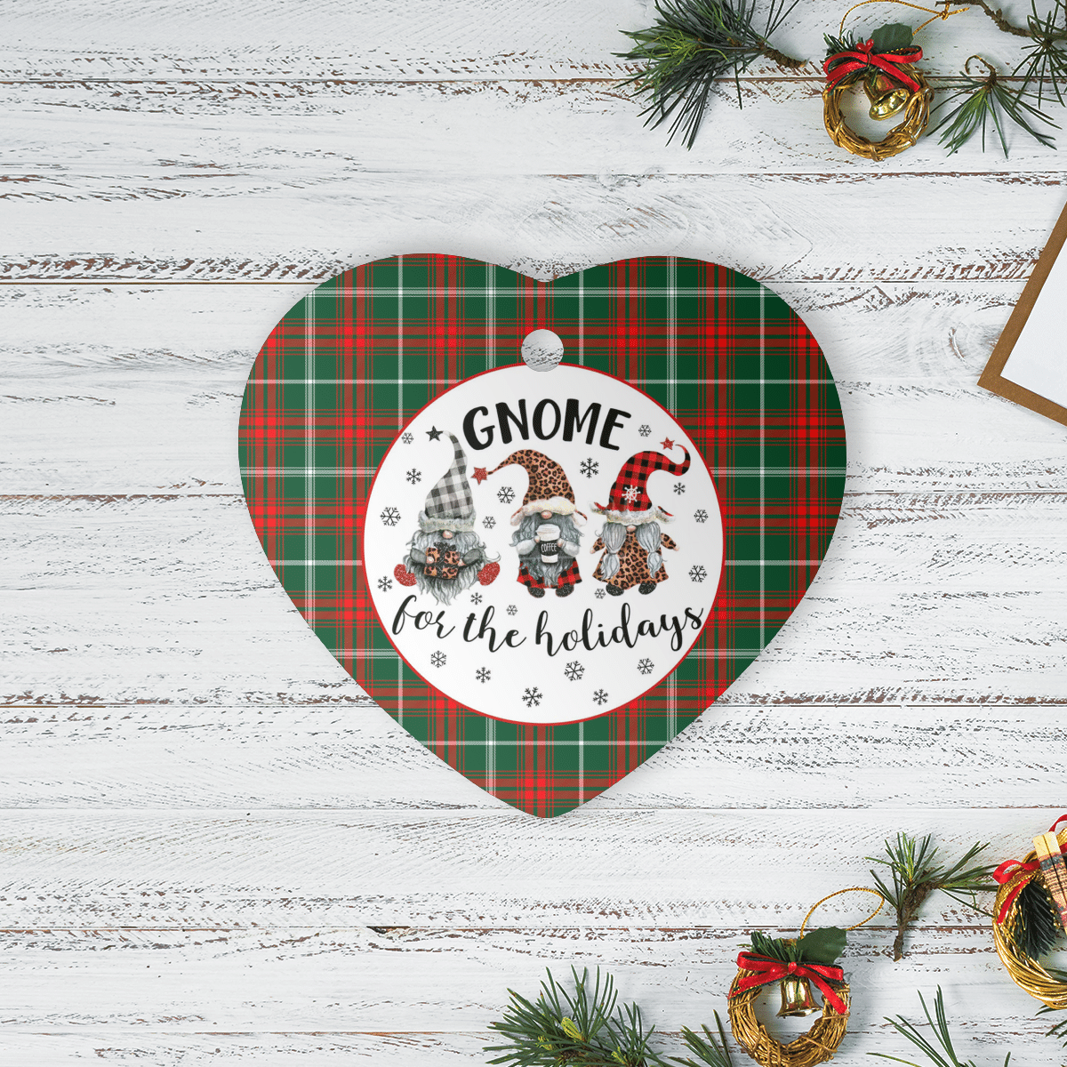 Clan Prince of Wales Tartan Tartan Crest Gnome Heart Ceramic Ornament AH71 Prince of Wales Tartan Tartan Christmas   