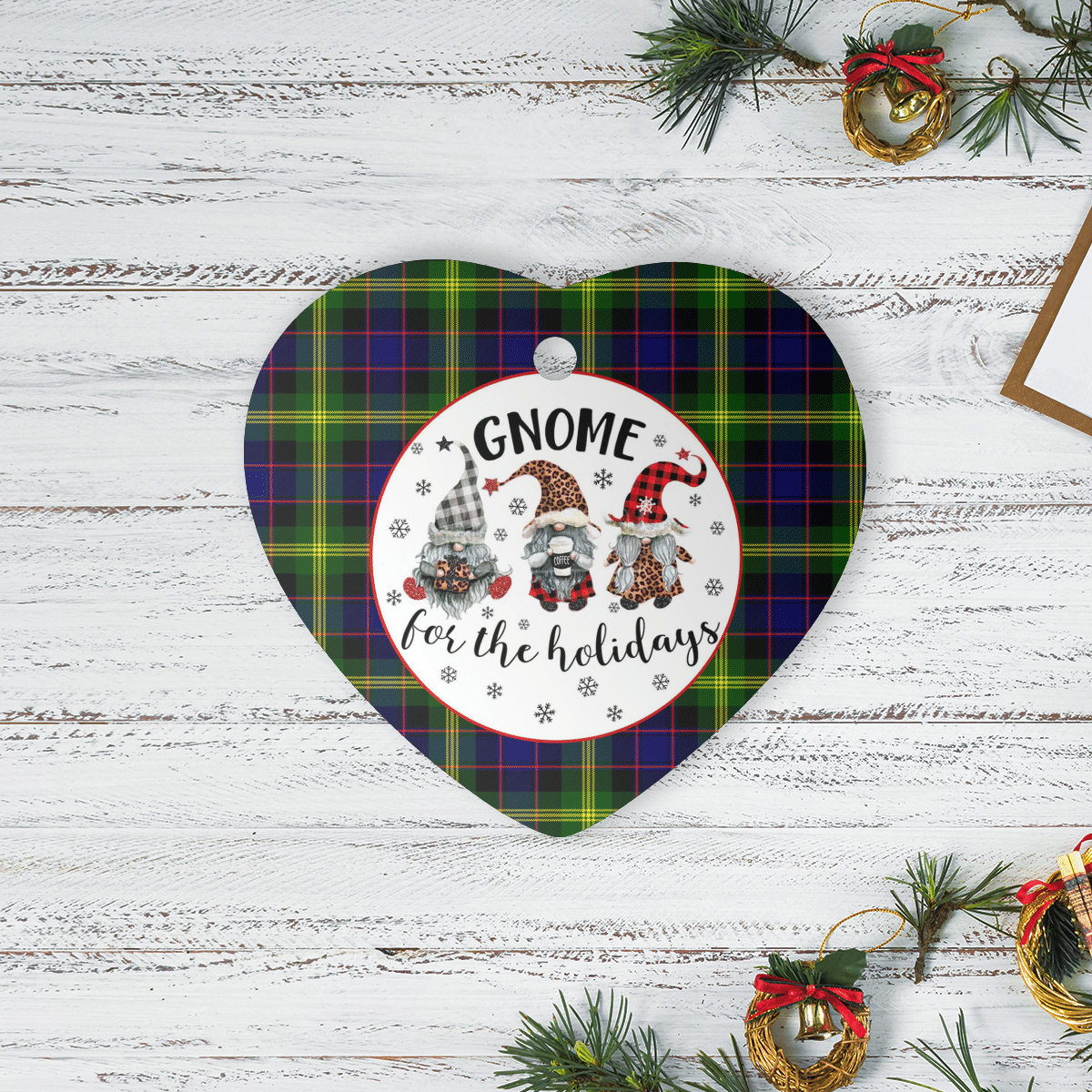 Clan Watson Modern Tartan Tartan Crest Gnome Heart Ceramic Ornament UE74 Watson Modern Tartan Tartan Christmas   