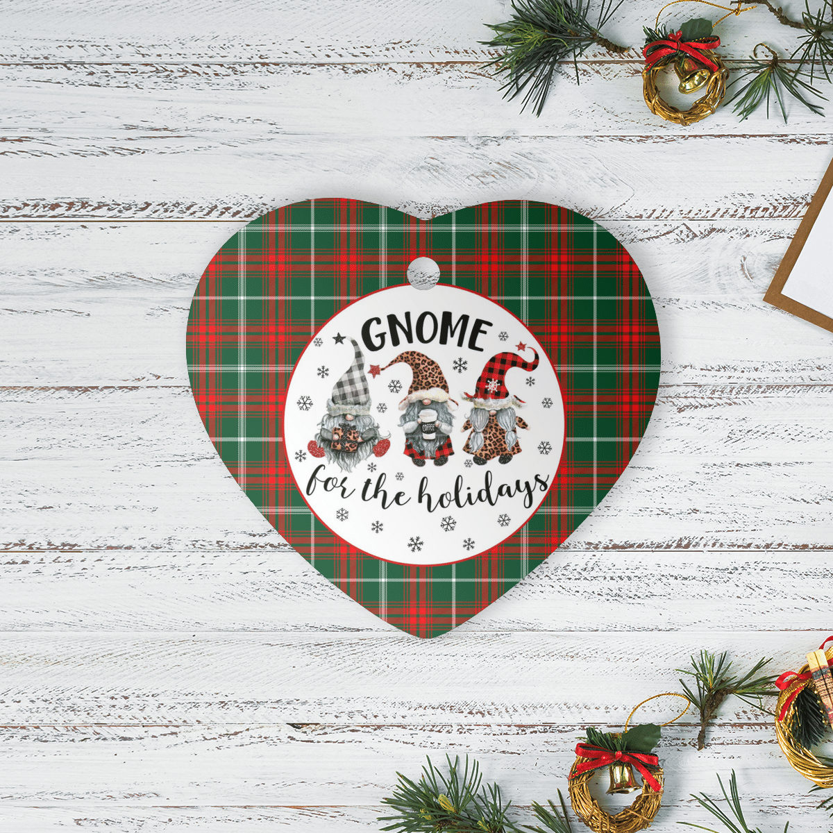 Clan Prince of Wales Tartan Tartan Crest Gnome Heart Ceramic Ornament UY50 Prince of Wales Tartan Tartan Christmas   