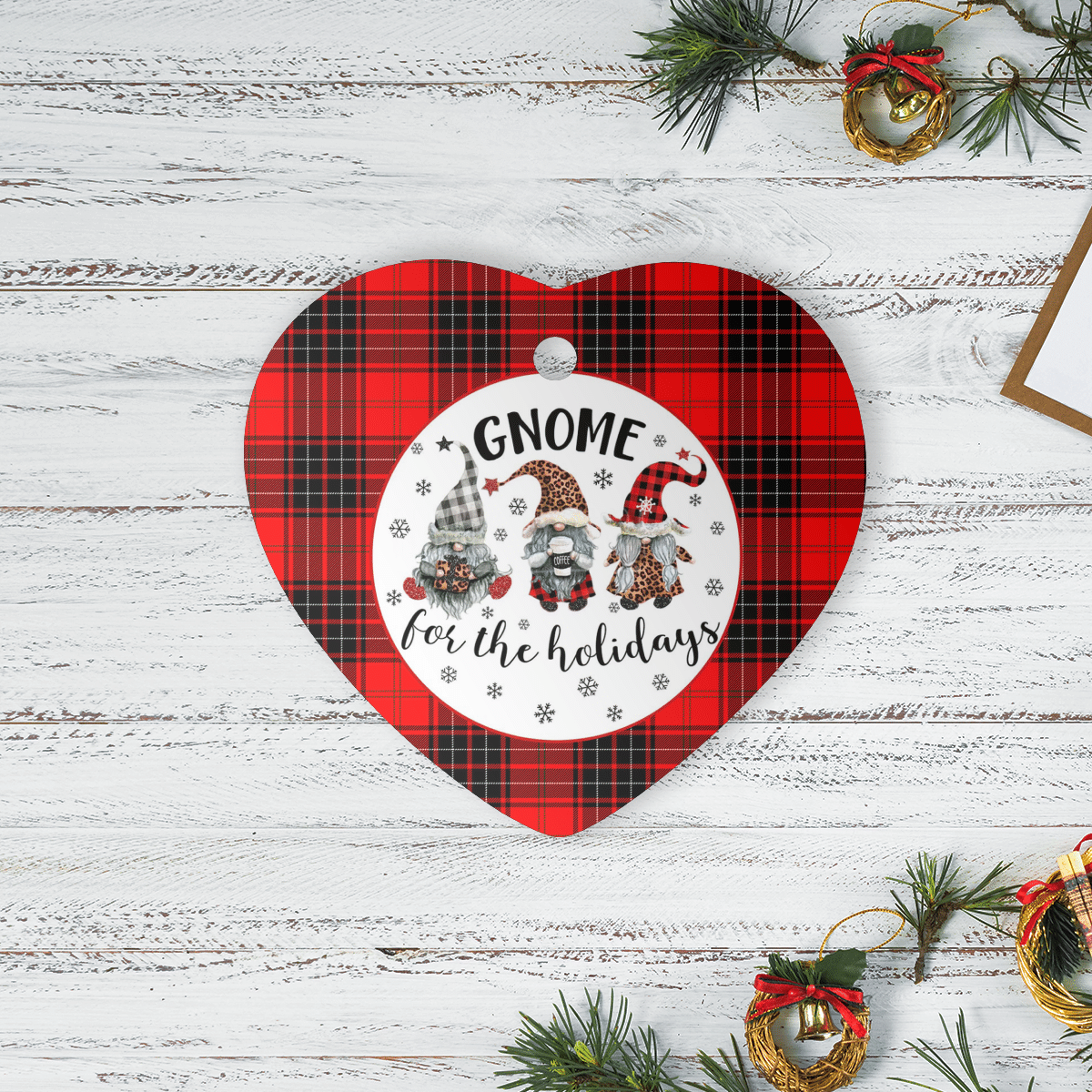 Clan Wemyss Modern Tartan Tartan Crest Gnome Heart Ceramic Ornament BV54 Wemyss Modern Tartan Tartan Christmas   