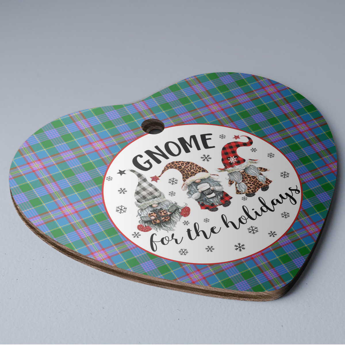 Clan Pitcairn Hunting Tartan Tartan Crest Gnome Heart Ceramic Ornament GG64 Pitcairn Hunting Tartan Tartan Christmas   