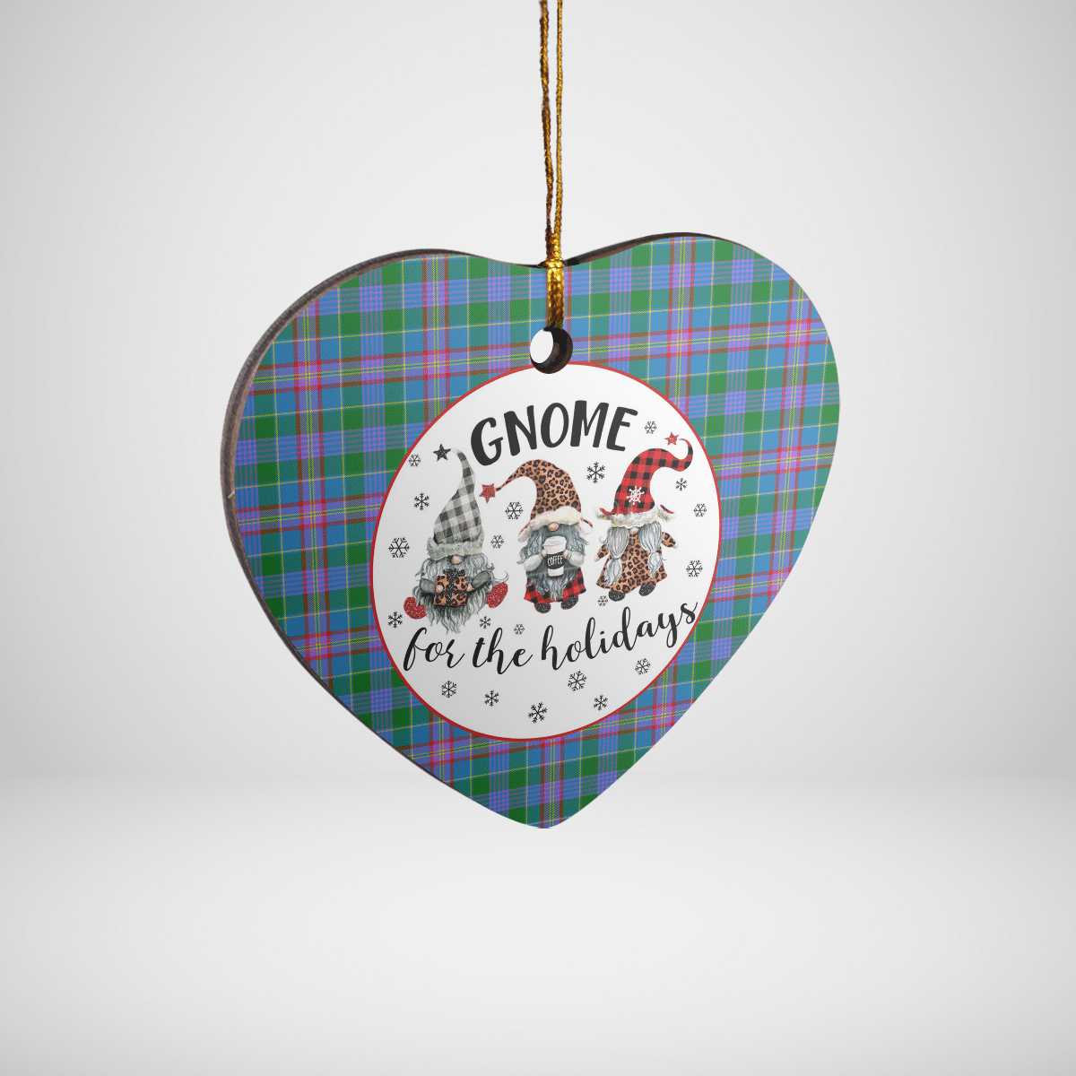 Clan Pitcairn Hunting Tartan Tartan Crest Gnome Heart Ceramic Ornament GG64 Pitcairn Hunting Tartan Tartan Christmas   