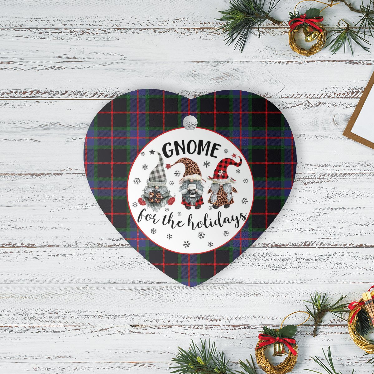 Clan Nairn Tartan Tartan Crest Gnome Heart Ceramic Ornament PZ28 Nairn Tartan Tartan Christmas   