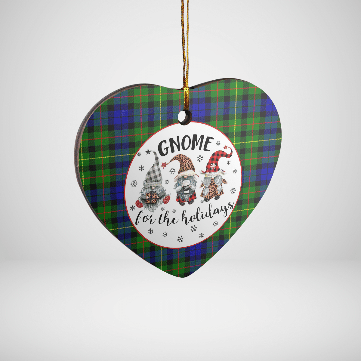 Clan Rollo Tartan Tartan Crest Gnome Heart Ceramic Ornament PZ18 Rollo Tartan Tartan Christmas   