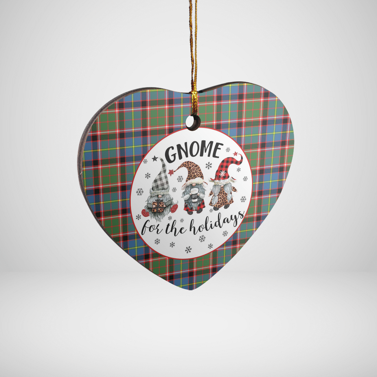 Clan Norvel (Stirling) Tartan Tartan Crest Gnome Heart Ceramic Ornament XX41 Norvel (Stirling) Tartan Tartan Christmas   