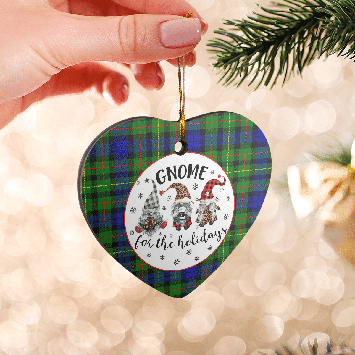 Clan Rollo Tartan Tartan Crest Gnome Heart Ceramic Ornament PZ18 Rollo Tartan Tartan Christmas   