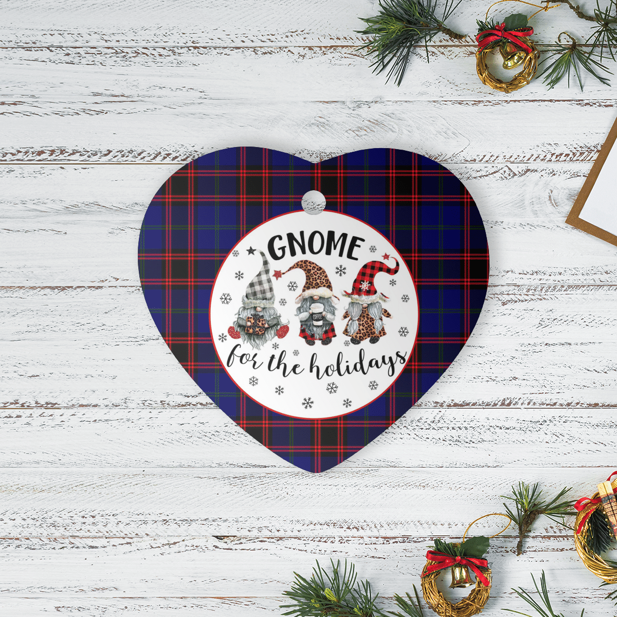 Clan Home Modern Tartan Tartan Crest Gnome Heart Ceramic Ornament QP85 Home Modern Tartan Tartan Christmas   