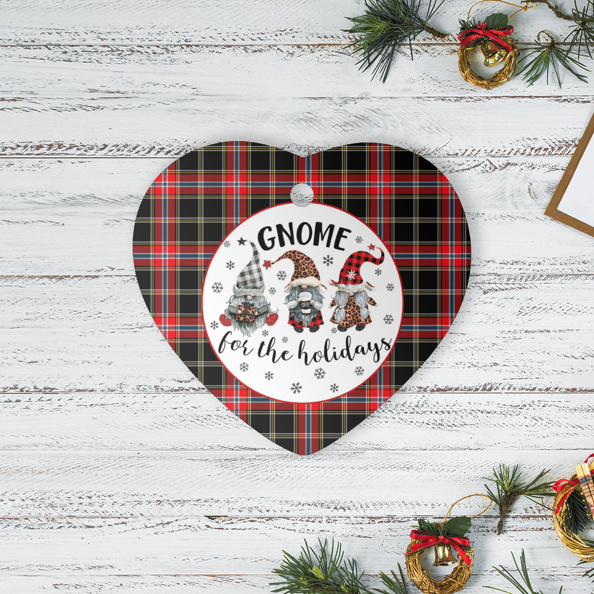 Clan Norwegian Night Tartan Tartan Crest Gnome Heart Ceramic Ornament HS67 Norwegian Night Tartan Tartan Christmas   