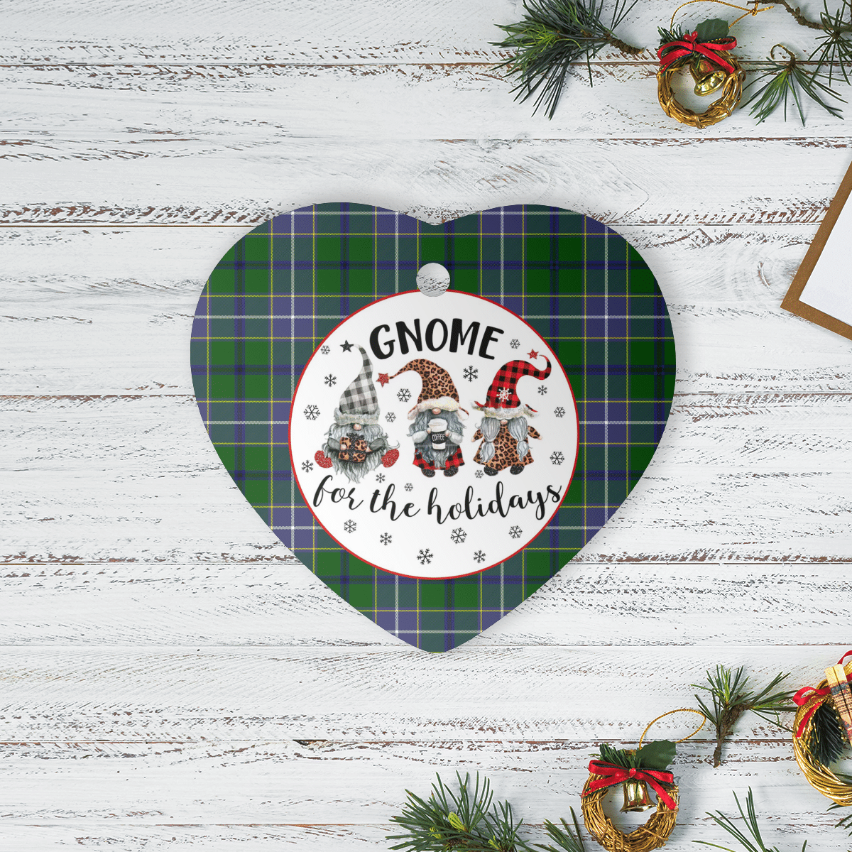 Clan Wishart Hunting Tartan Tartan Crest Gnome Heart Ceramic Ornament DP91 Wishart Hunting Tartan Tartan Christmas   