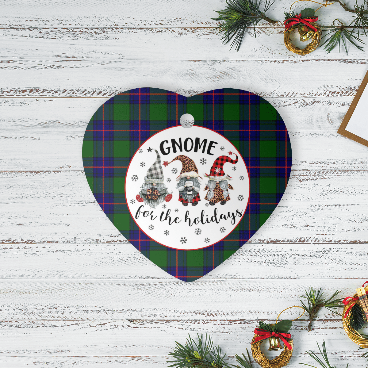 Clan Shaw Modern Tartan Tartan Crest Gnome Heart Ceramic Ornament PE65 Shaw Modern Tartan Tartan Christmas   