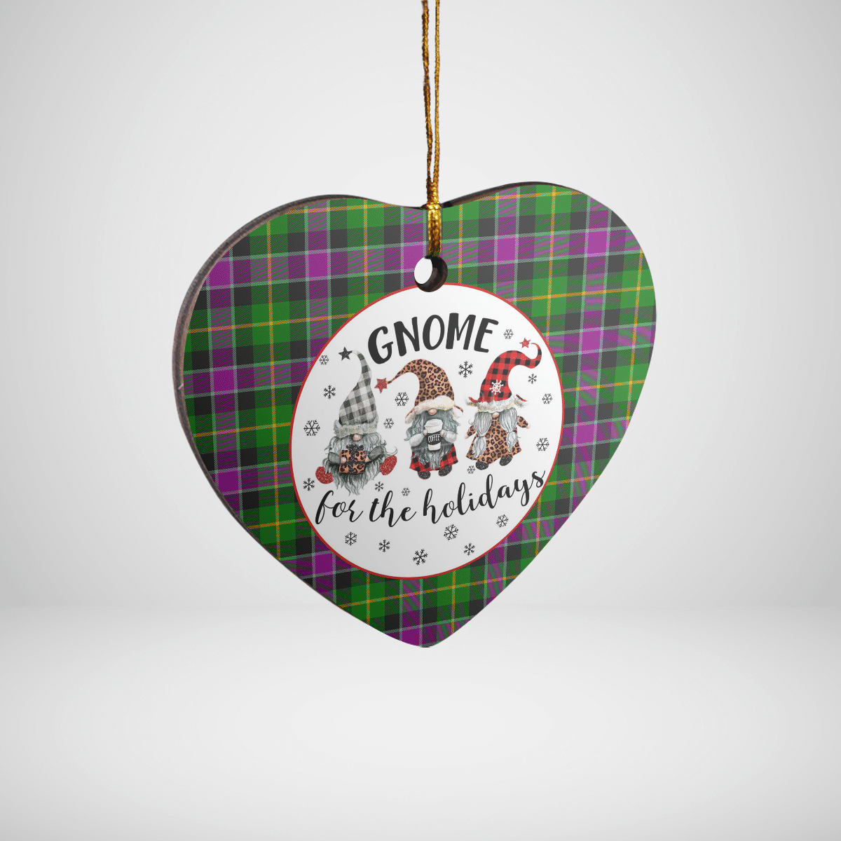 Clan Selkirk Tartan Tartan Crest Gnome Heart Ceramic Ornament VR66 Selkirk Tartan Tartan Christmas   