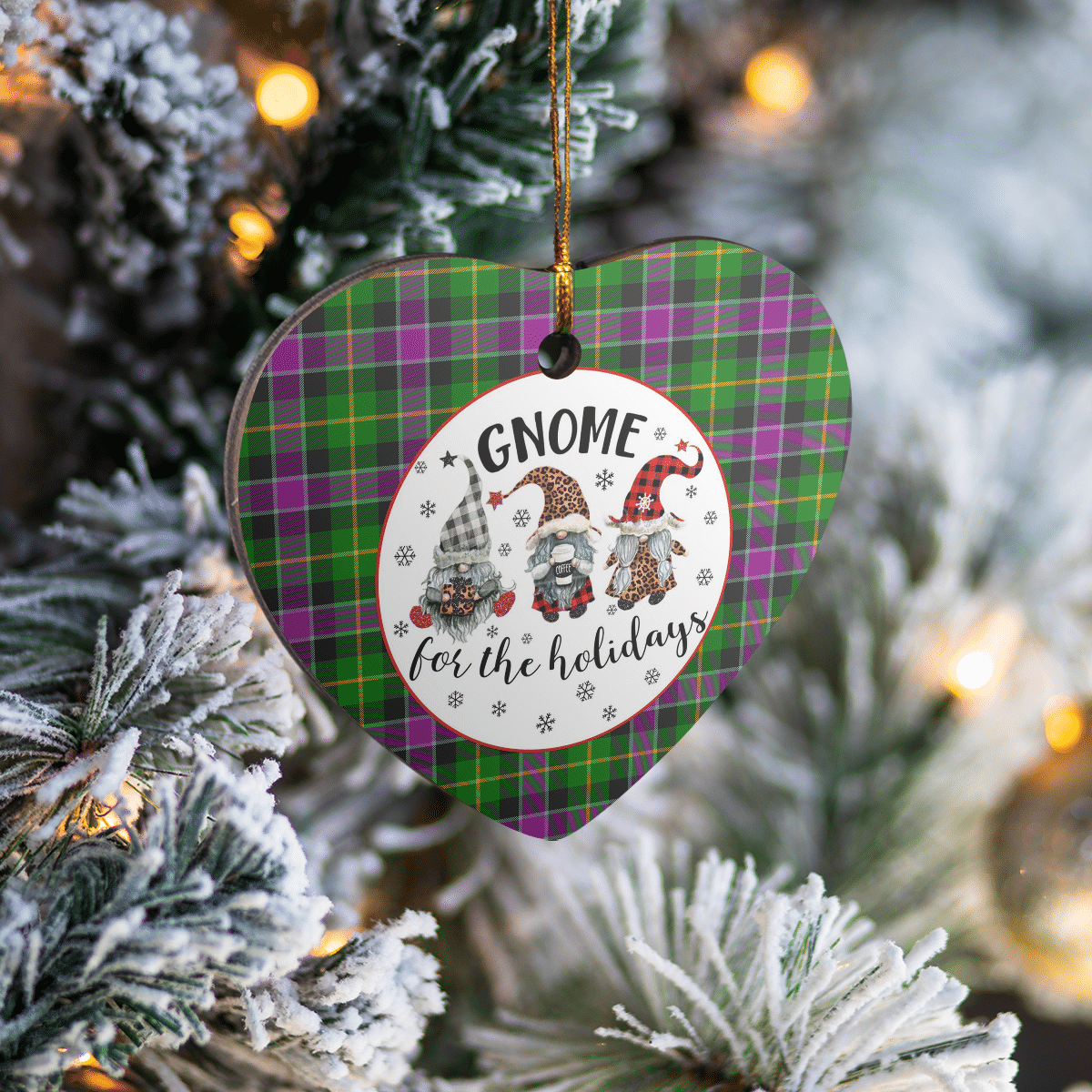 Clan Selkirk Tartan Tartan Crest Gnome Heart Ceramic Ornament VR66 Selkirk Tartan Tartan Christmas   