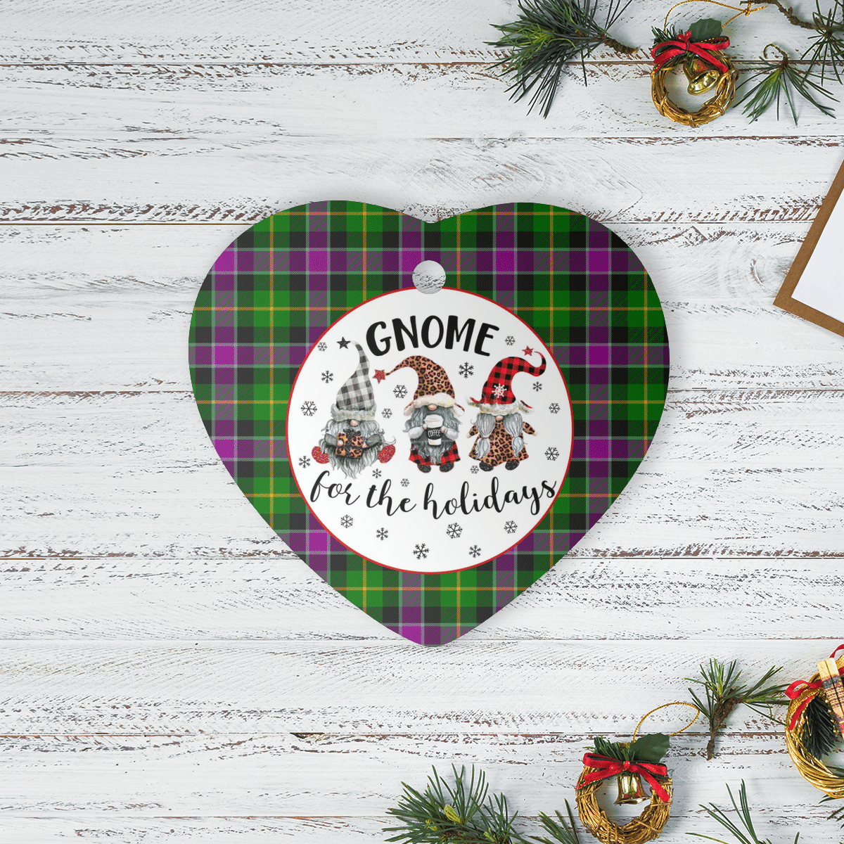 Clan Selkirk Tartan Tartan Crest Gnome Heart Ceramic Ornament VR66 Selkirk Tartan Tartan Christmas   