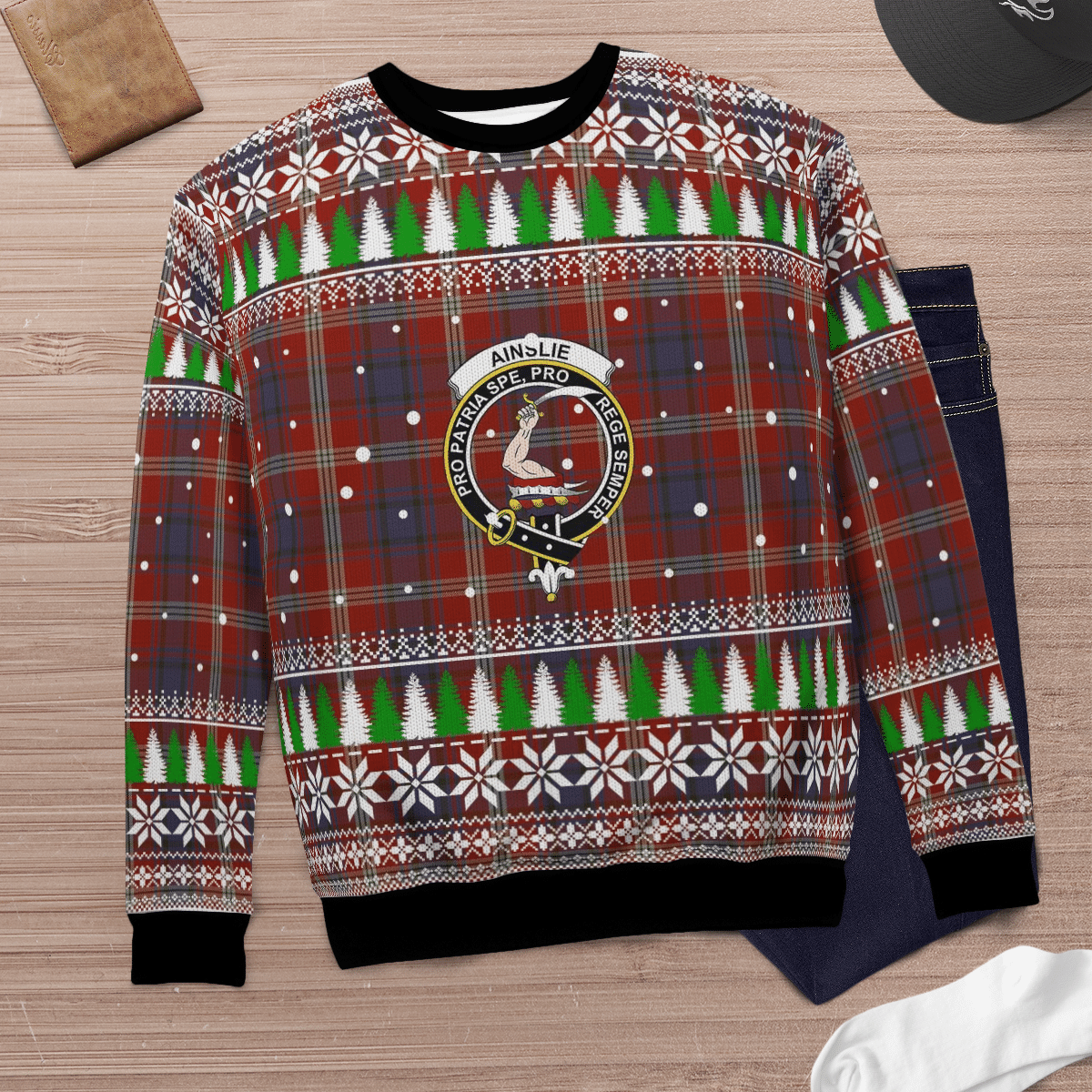 Clan Ainslie Crest Tartan Christmas Ugly Sweater ZW21 Ainslie Crest Tartan Tartan Ugly Sweater   