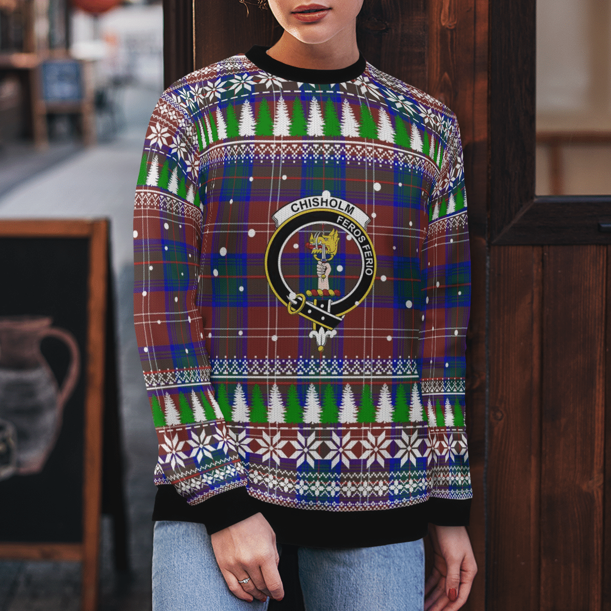 Clan Chisholm Hunting Modern Crest Tartan Christmas Ugly Sweater WR89 Chisholm Hunting Modern Crest Tartan Tartan Ugly Sweater   