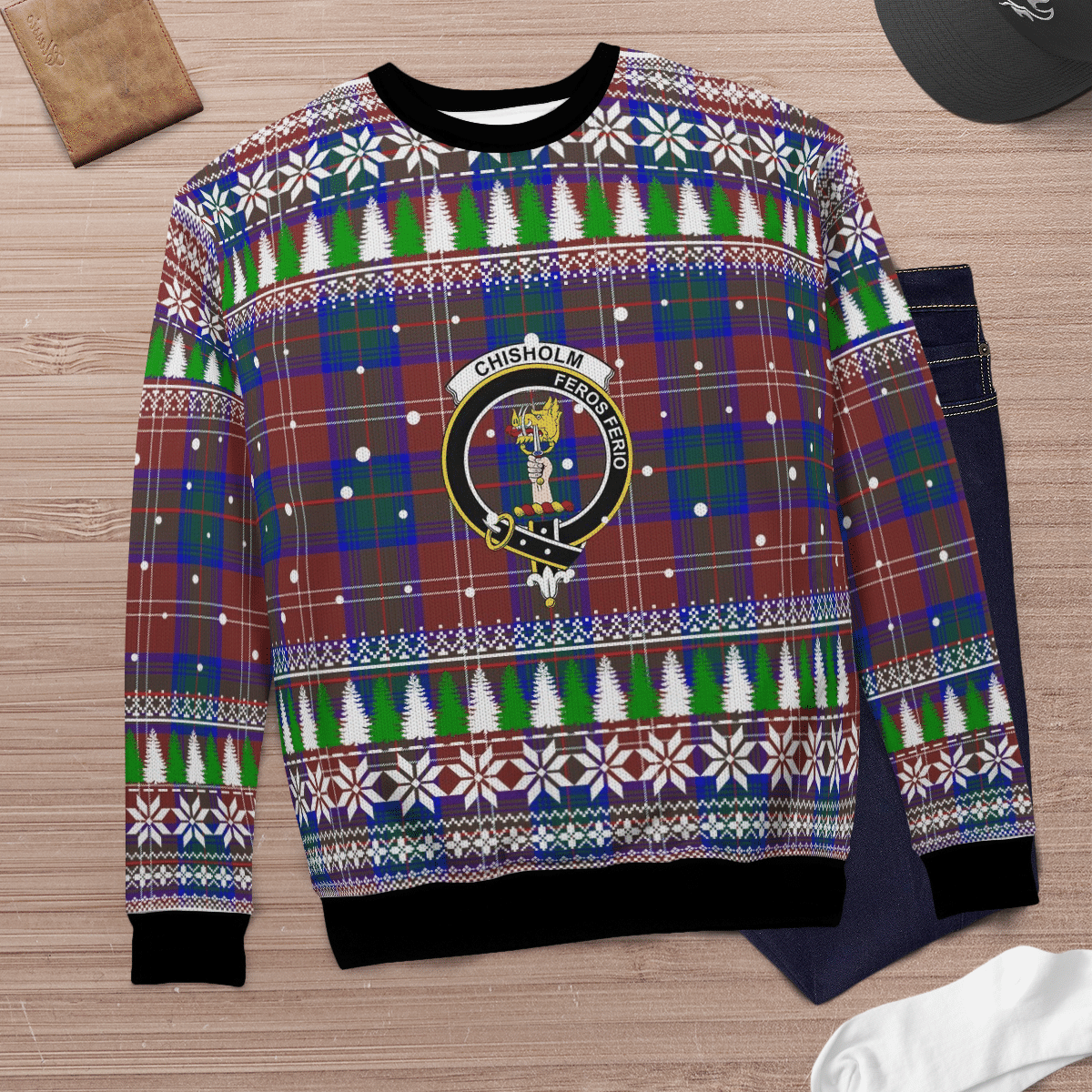 Clan Chisholm Hunting Modern Crest Tartan Christmas Ugly Sweater WR89 Chisholm Hunting Modern Crest Tartan Tartan Ugly Sweater   