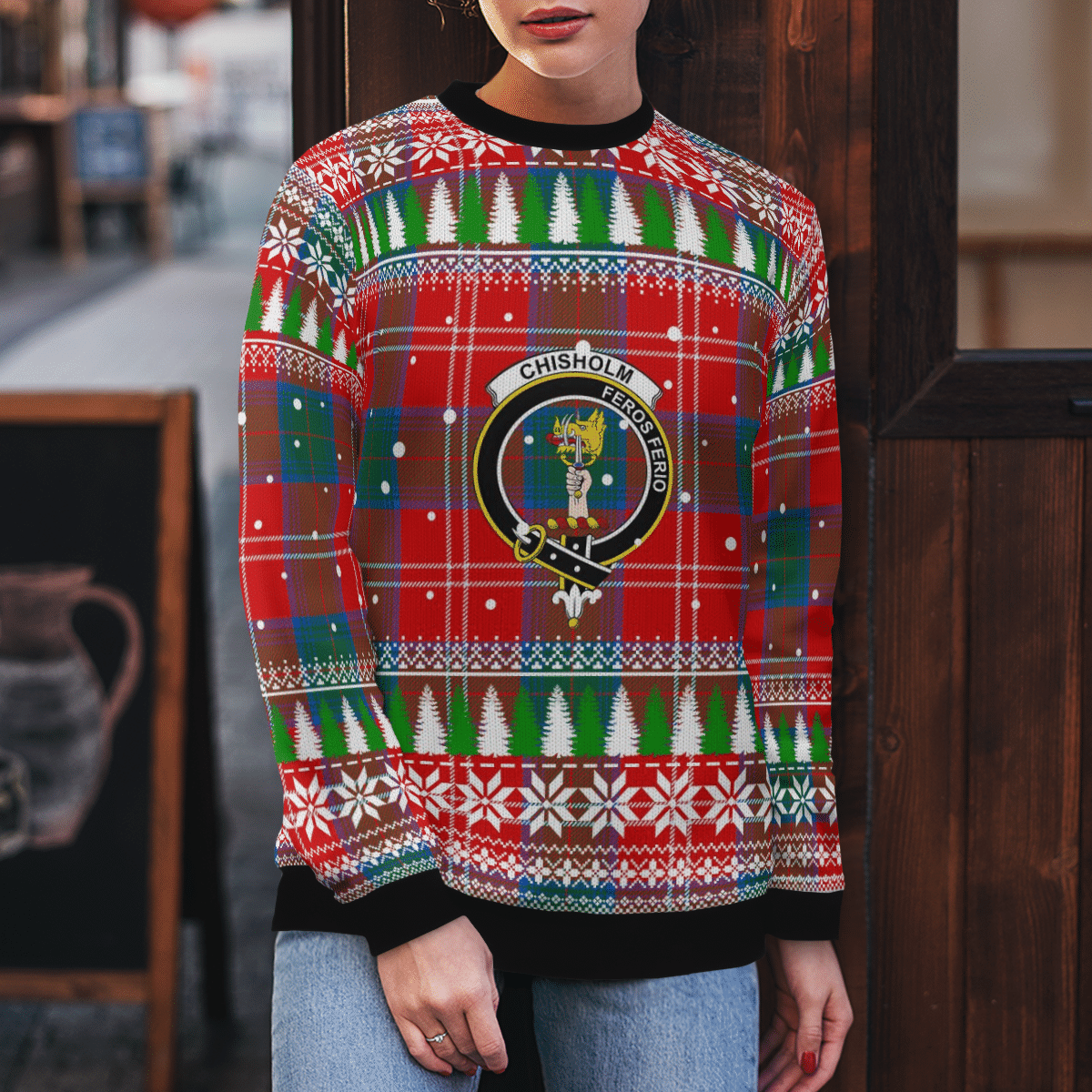 Clan Chisholm Ancient Crest Tartan Christmas Ugly Sweater WF89 Chisholm Ancient Crest Tartan Tartan Ugly Sweater   