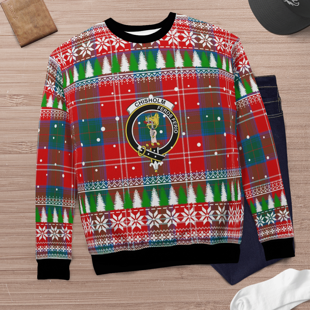 Clan Chisholm Ancient Crest Tartan Christmas Ugly Sweater WF89 Chisholm Ancient Crest Tartan Tartan Ugly Sweater   