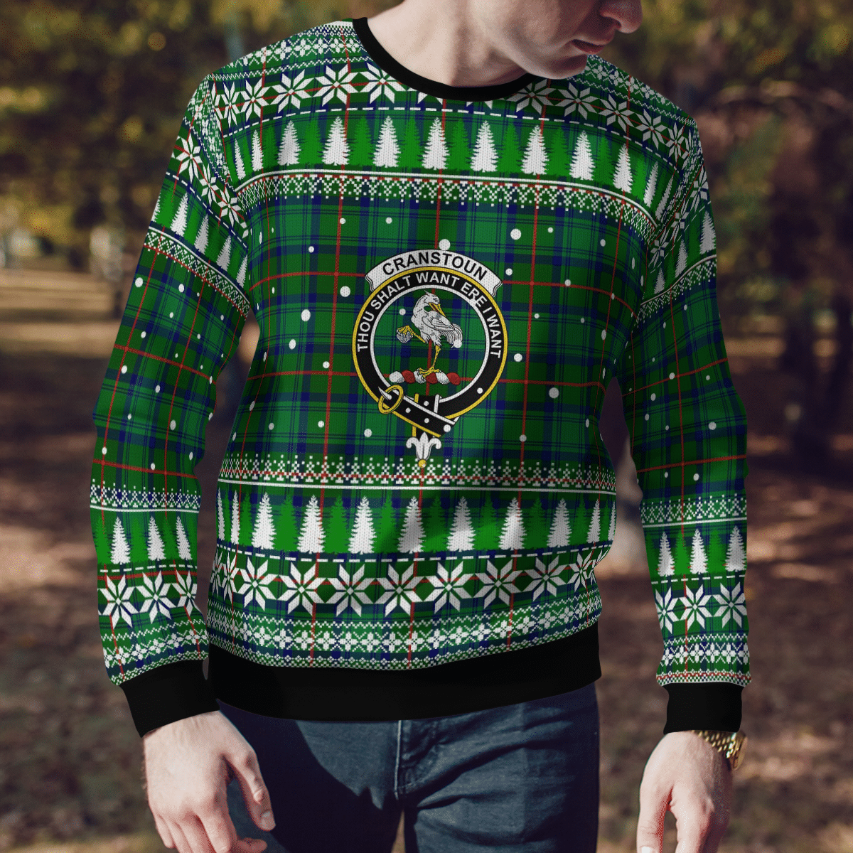 Clan Cranstoun Crest Tartan Christmas Ugly Sweater ED52 Cranstoun Crest Tartan Tartan Ugly Sweater   