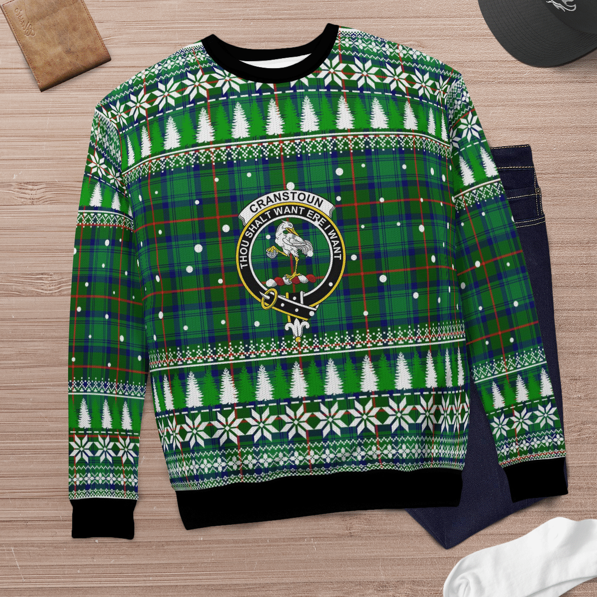 Clan Cranstoun Crest Tartan Christmas Ugly Sweater ED52 Cranstoun Crest Tartan Tartan Ugly Sweater   