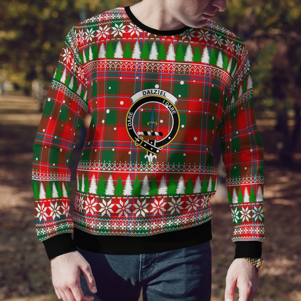 Clan Dalziel Modern Crest Tartan Christmas Ugly Sweater RX16 Dalziel Modern Crest Tartan Tartan Ugly Sweater   