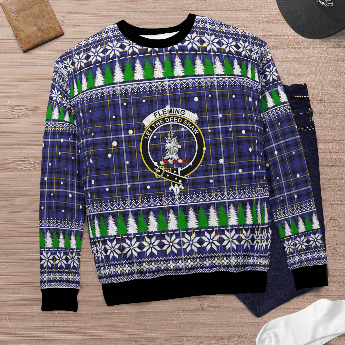 Clan Fleming Crest Tartan Christmas Ugly Sweater CW44 Fleming Crest Tartan Tartan Ugly Sweater   