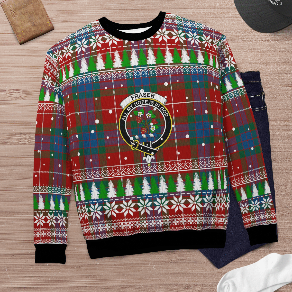 Clan Fraser Ancient Crest Tartan Christmas Ugly Sweater SJ91 Fraser Ancient Crest Tartan Tartan Ugly Sweater   