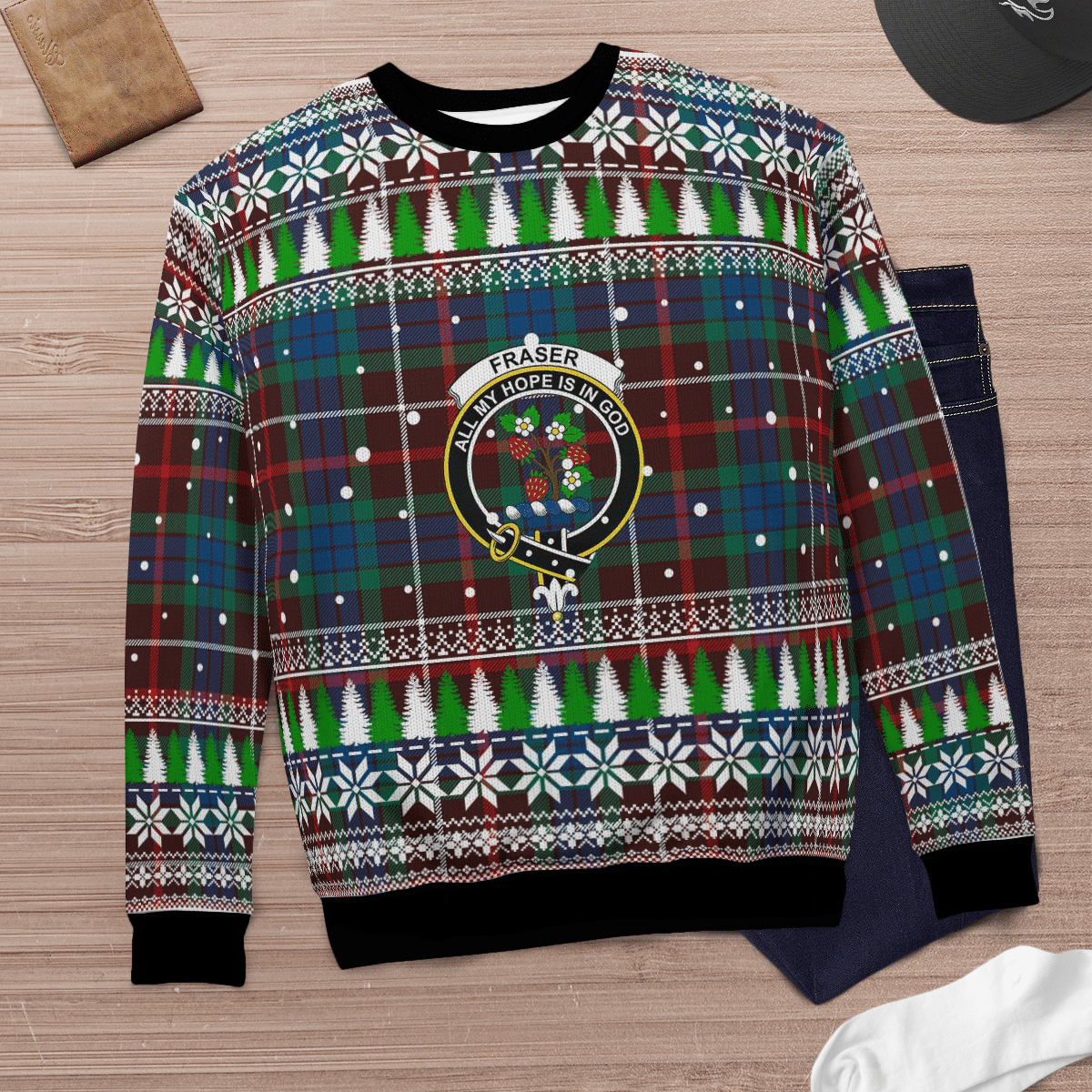 Clan Fraser Hunting Ancient Crest Tartan Christmas Ugly Sweater XW72 Fraser Hunting Ancient Crest Tartan Tartan Ugly Sweater   