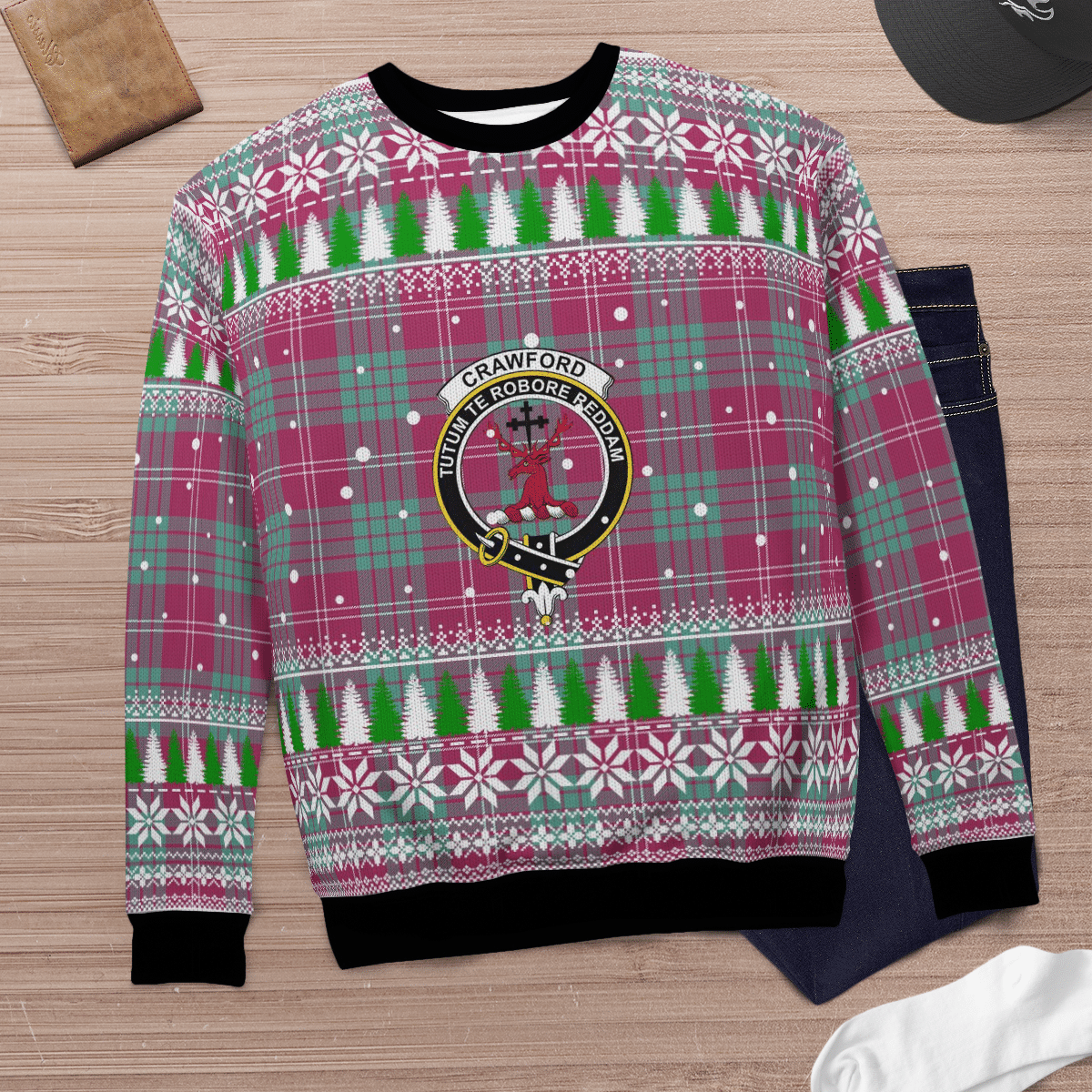 Clan Crawford Ancient Crest Tartan Christmas Ugly Sweater OH97 Crawford Ancient Crest Tartan Tartan Ugly Sweater   