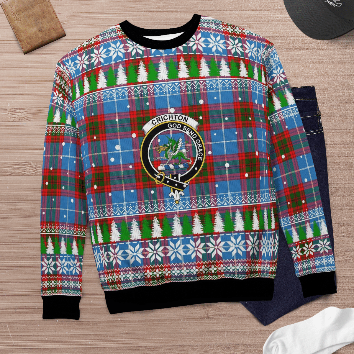 Clan Crichton District Crest Tartan Christmas Ugly Sweater LJ11 Crichton District Crest Tartan Tartan Ugly Sweater   