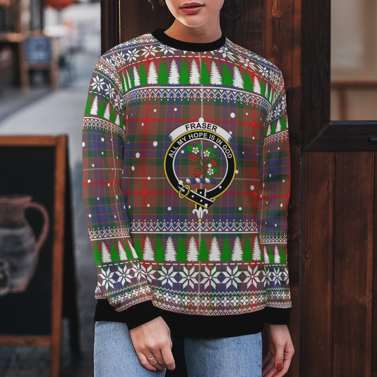 Clan Fraser Hunting Modern Crest Tartan Christmas Ugly Sweater XD11 Fraser Hunting Modern Crest Tartan Tartan Ugly Sweater   