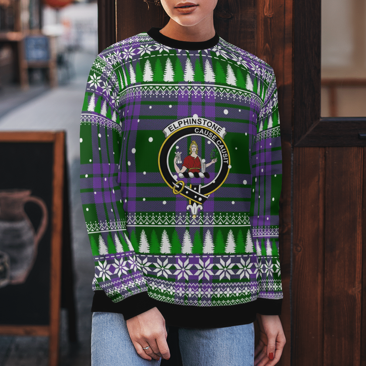 Clan Elphinstone Crest Tartan Christmas Ugly Sweater BJ80 Elphinstone Crest Tartan Tartan Ugly Sweater   