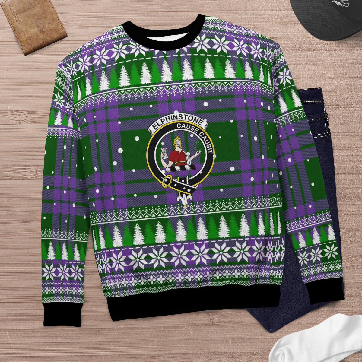 Clan Elphinstone Crest Tartan Christmas Ugly Sweater BJ80 Elphinstone Crest Tartan Tartan Ugly Sweater   