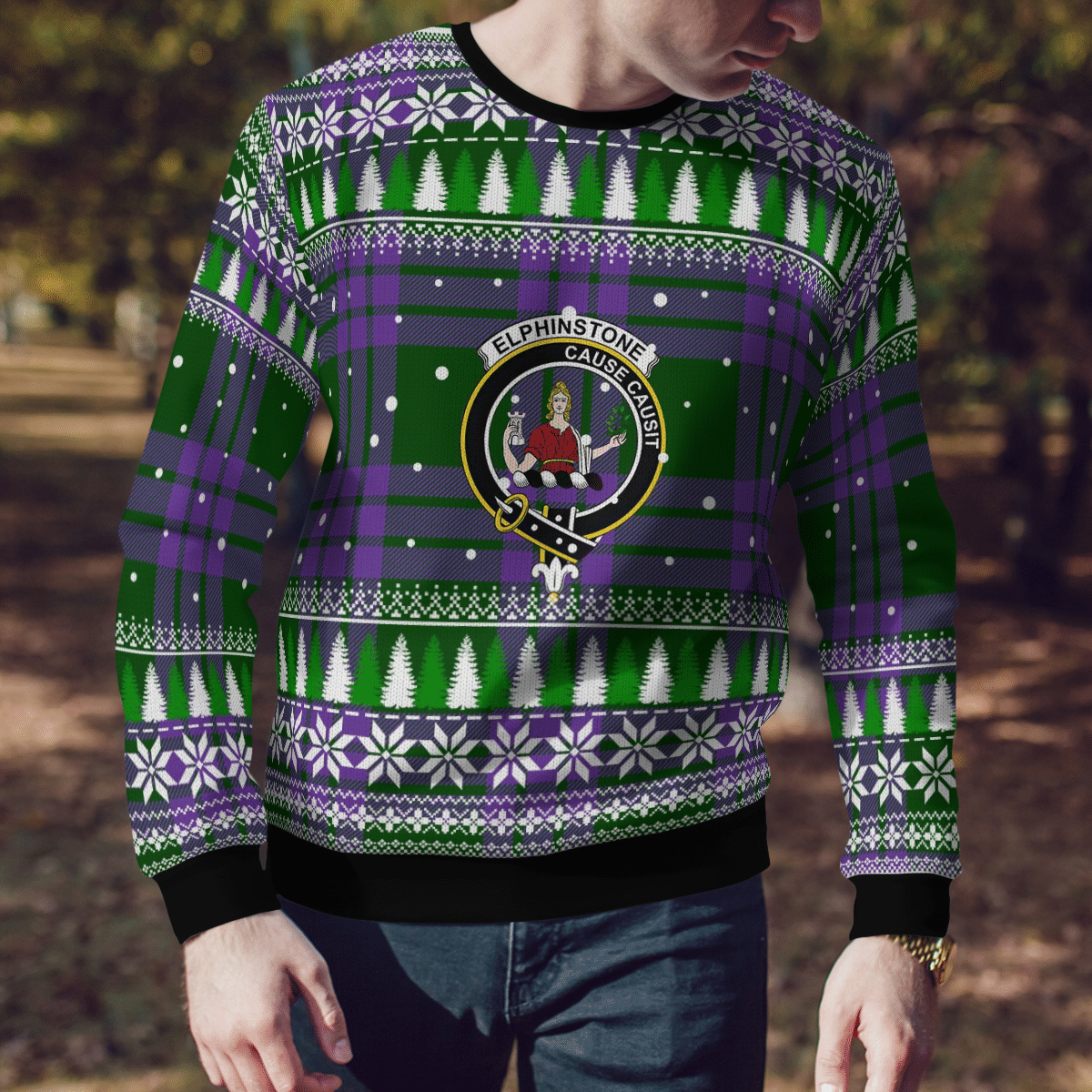 Clan Elphinstone Crest Tartan Christmas Ugly Sweater BJ80 Elphinstone Crest Tartan Tartan Ugly Sweater   