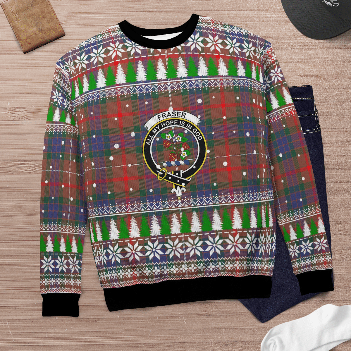 Clan Fraser Hunting Modern Crest Tartan Christmas Ugly Sweater XD11 Fraser Hunting Modern Crest Tartan Tartan Ugly Sweater   