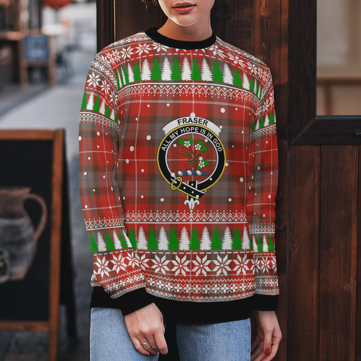 Clan Fraser Weathered Crest Tartan Christmas Ugly Sweater YJ43 Fraser Weathered Crest Tartan Tartan Ugly Sweater   