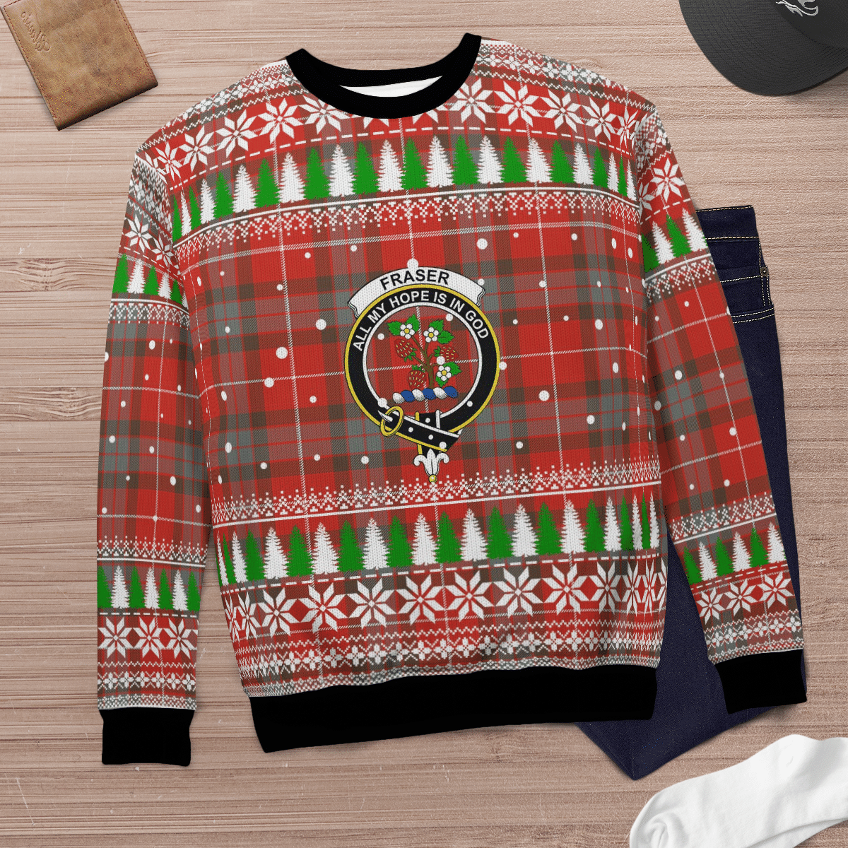 Clan Fraser Weathered Crest Tartan Christmas Ugly Sweater YJ43 Fraser Weathered Crest Tartan Tartan Ugly Sweater   