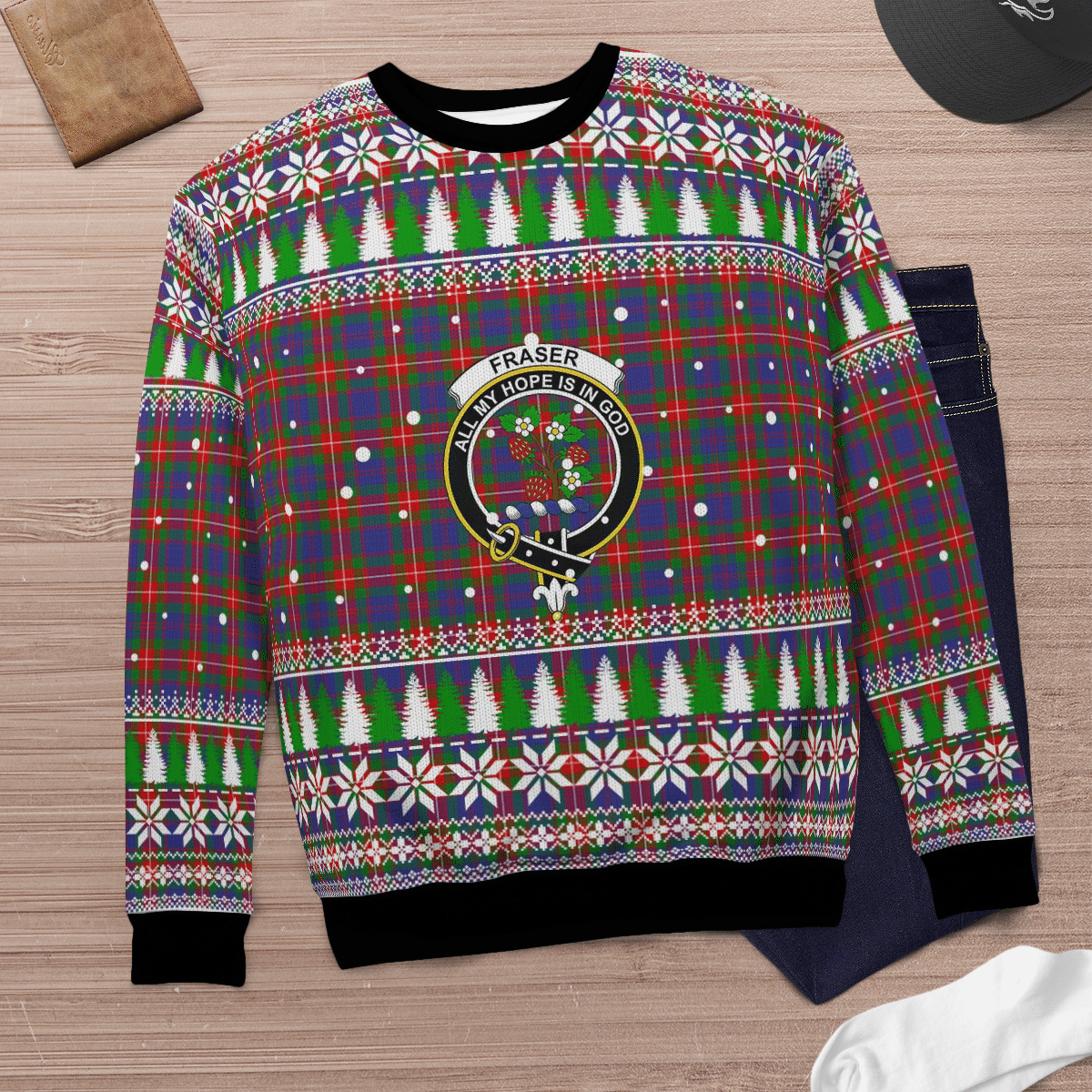 Clan Fraser of Lovat Crest Tartan Christmas Ugly Sweater AH85 Fraser of Lovat Crest Tartan Tartan Ugly Sweater   