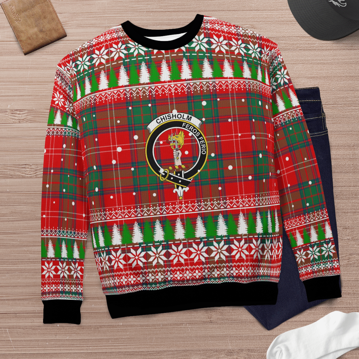 Clan Chisholm Modern Crest Tartan Christmas Ugly Sweater KJ85 Chisholm Modern Crest Tartan Tartan Ugly Sweater   