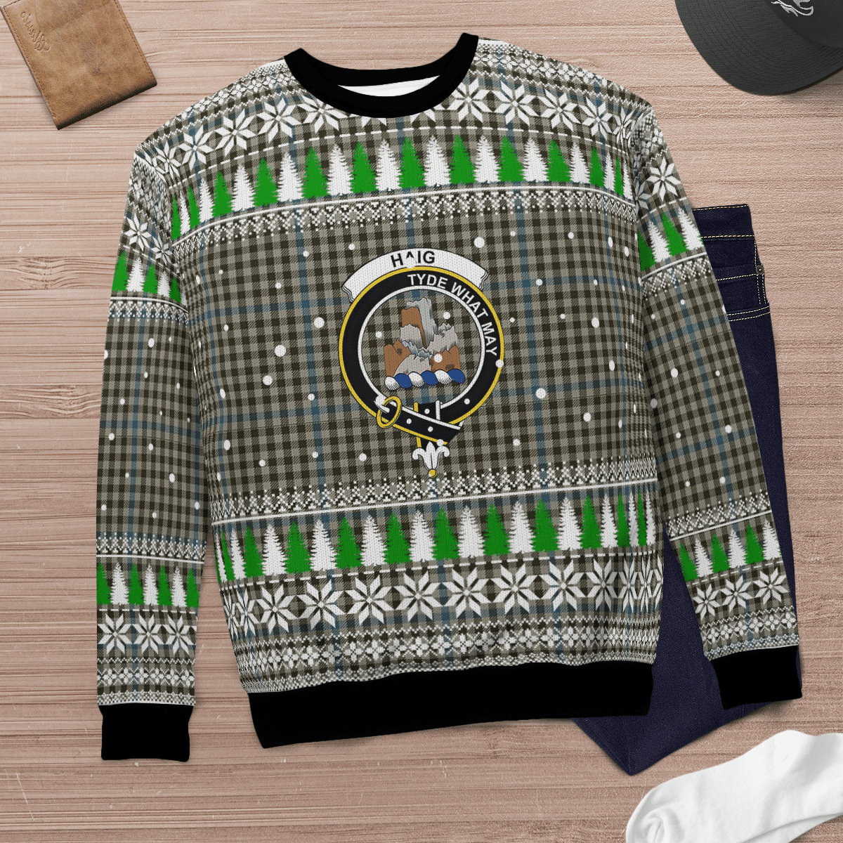 Clan Haig Check Crest Tartan Christmas Ugly Sweater PQ86 Haig Check Crest Tartan Tartan Ugly Sweater   