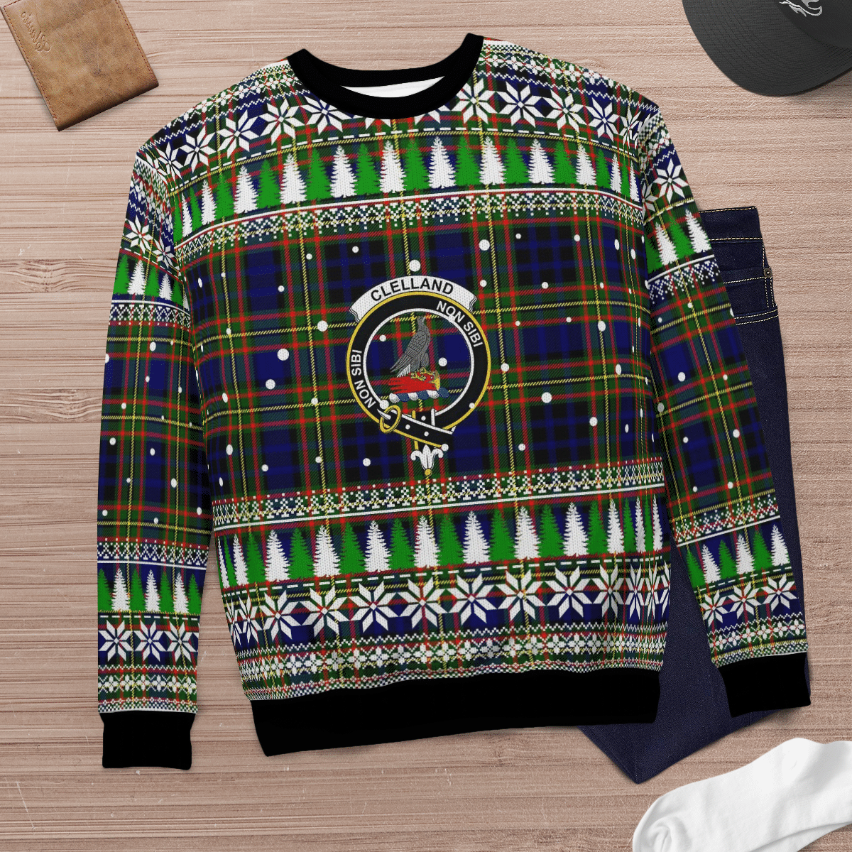 Clan Clelland Modern Crest Tartan Christmas Ugly Sweater SH81 Clelland Modern Crest Tartan Tartan Ugly Sweater   