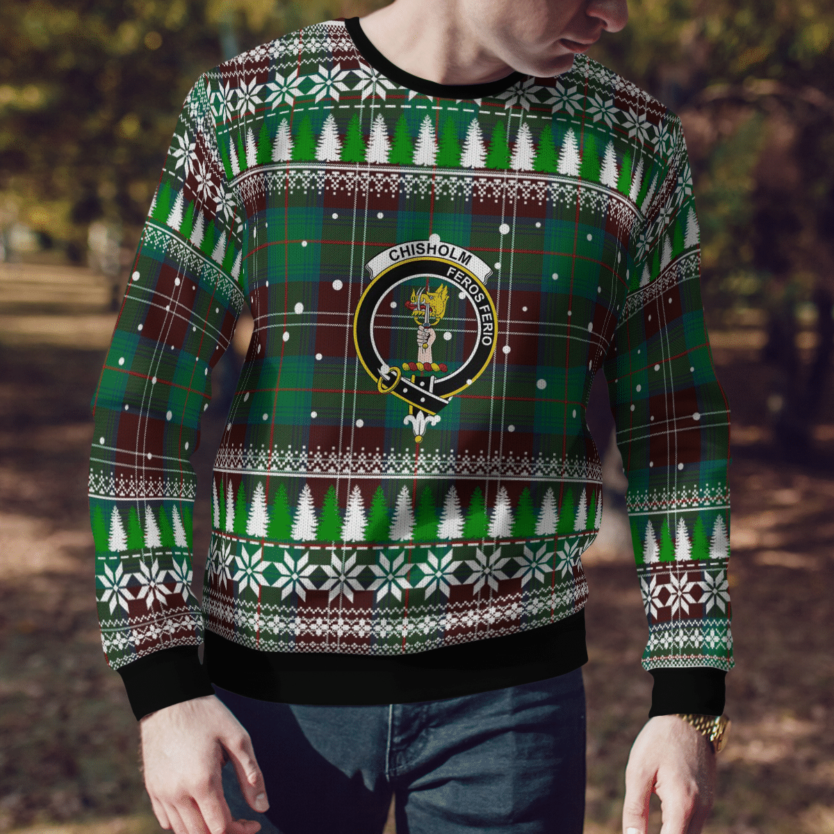 Clan Chisholm Hunting Ancient Crest Tartan Christmas Ugly Sweater GR44 Chisholm Hunting Ancient Crest Tartan Tartan Ugly Sweater   