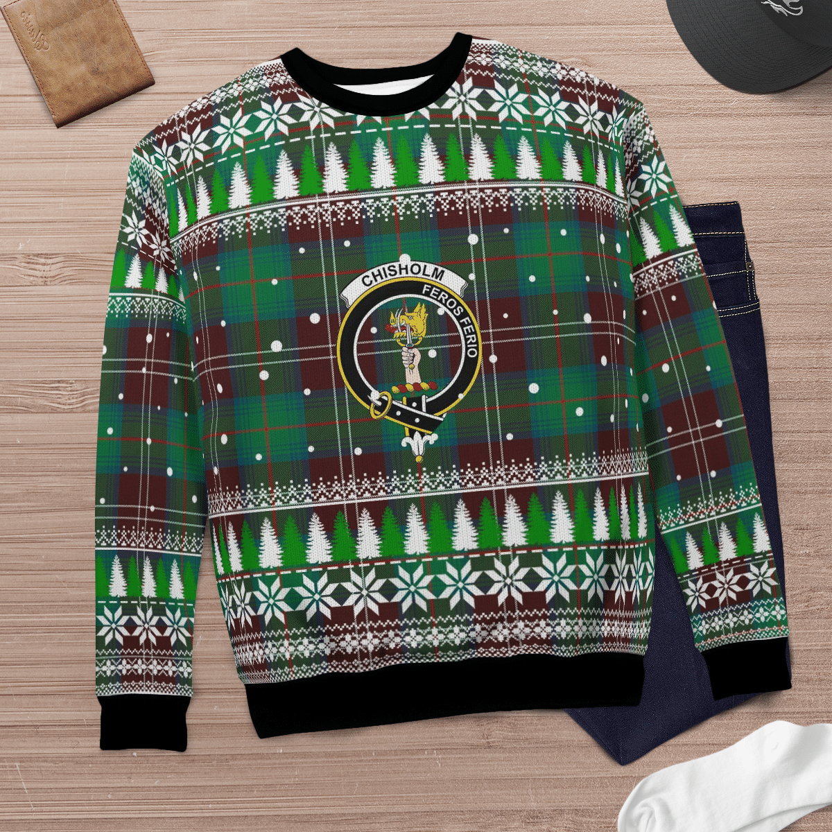 Clan Chisholm Hunting Ancient Crest Tartan Christmas Ugly Sweater GR44 Chisholm Hunting Ancient Crest Tartan Tartan Ugly Sweater   