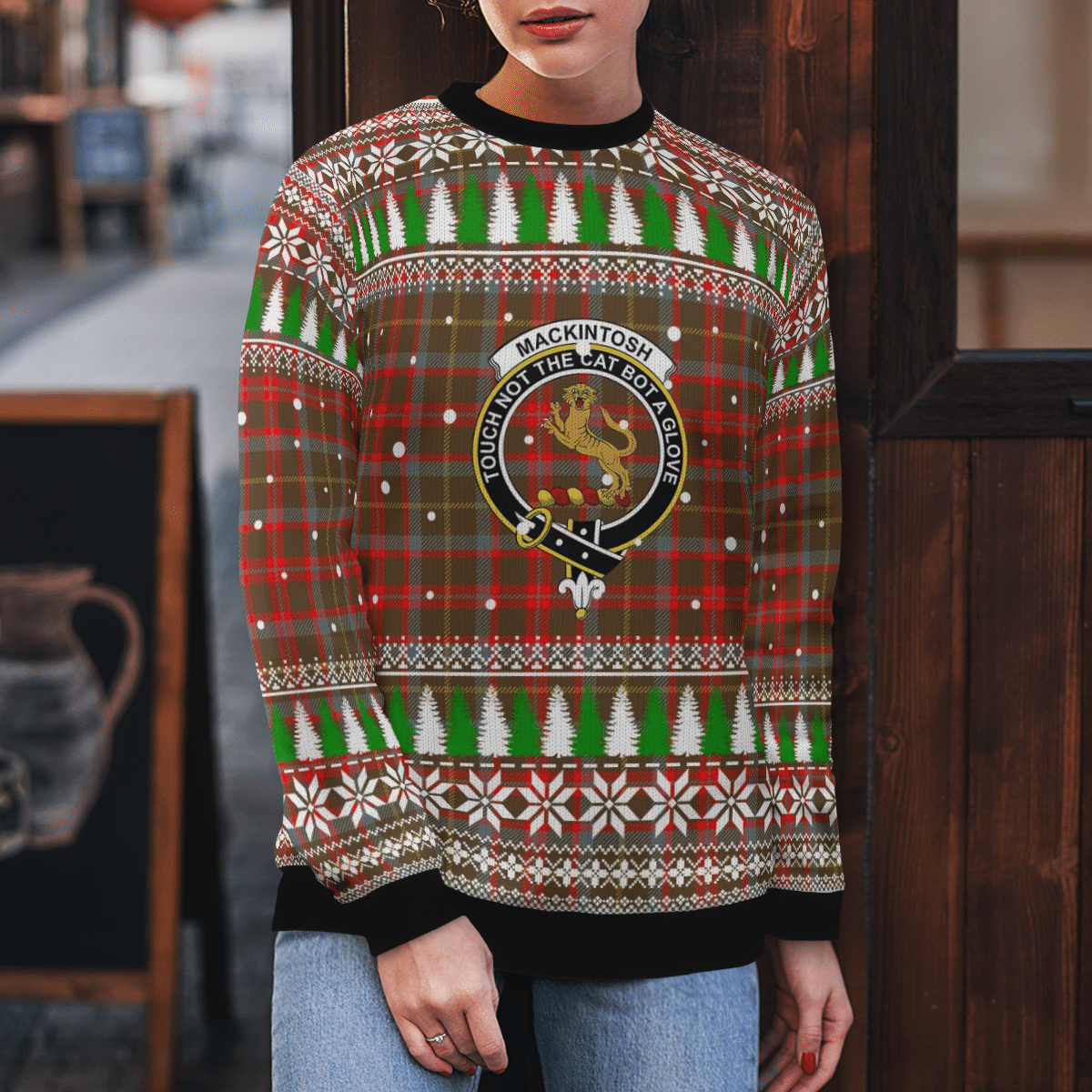 Clan MacKintosh Hunting Weathered Crest Tartan Christmas Ugly Sweater CC62 MacKintosh Hunting Weathered Crest Tartan Tartan Ugly Sweater   