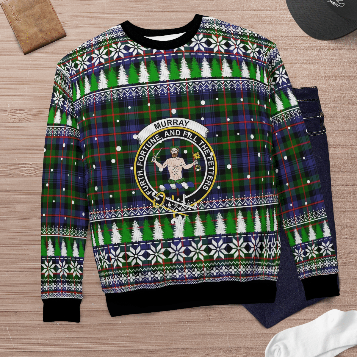 Clan Murray of Atholl Modern Crest Tartan Christmas Ugly Sweater BQ97 Murray of Atholl Modern Crest Tartan Tartan Ugly Sweater   